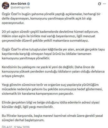 Bakan Gürlek: Bu iftiralar karşısında gerekli yasal süreçleri başlatıyorum