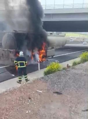 Osmaniye’de mazot yüklü tankerde yangın
