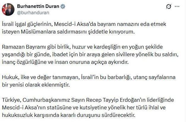 İletişim Başkanı Duran: İsrail'in Mescid-i Aksa saldırısını kınıyorum