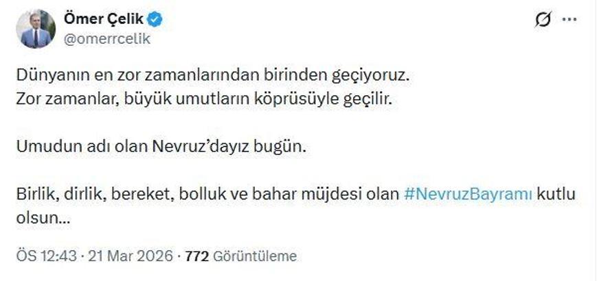 AK Parti'li Çelik'ten 'Nevruz Bayramı' mesajı