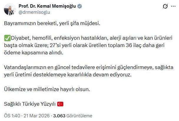 Bakan Memişoğlu: 36 ilaç daha geri ödeme kapsamına alındı