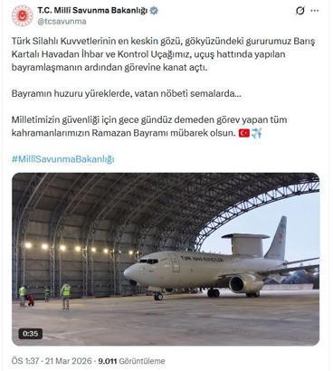 Barış Kartalı Havadan İhbar ve Kontrol Uçağı, bayramlaşmanın ardından havalandı