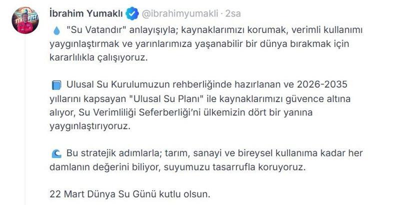 Bakan Yumaklı: Su Verimliliği Seferberliği'ni yaygınlaştırıyoruz