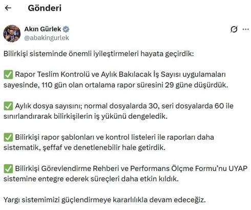 Bakan Gürlek: Bilirkişi sisteminde önemli iyileştirmeleri hayata geçirdik