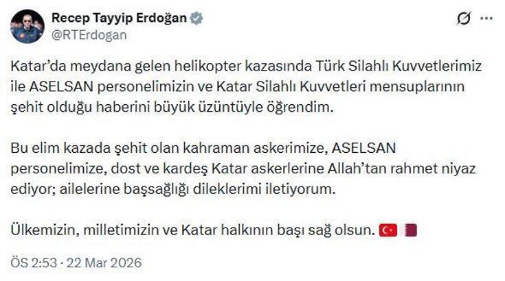 Cumhurbaşkanı Erdoğan: Milletimizin ve Katar halkının başı sağ olsun