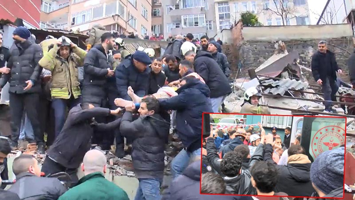 Fatih'te çöken binaların enkazından çıkarılan 2 yaralı taburu edildi