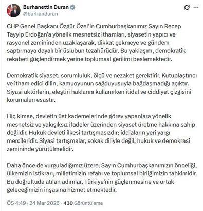 Burhanettin Duran: Demokratik siyaset; sorumluluk, ölçü ve nezaket gerektirir