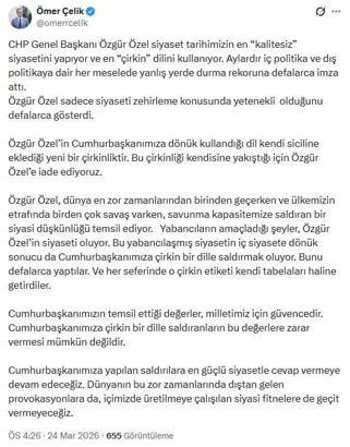AK Parti'li Çelik: Yabancıların amaçladığı şeyler, Özgür Özel'in siyaseti oluyor