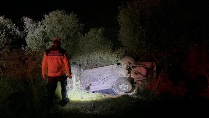 Bursa'da alkollü sürücünün kullandığı otomobil, zeytinliğe uçtu