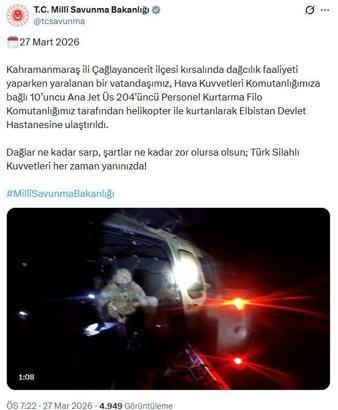 Kahramanmaraş'ta yaralanan dağcı, askeri helikopterle kurtarıldı