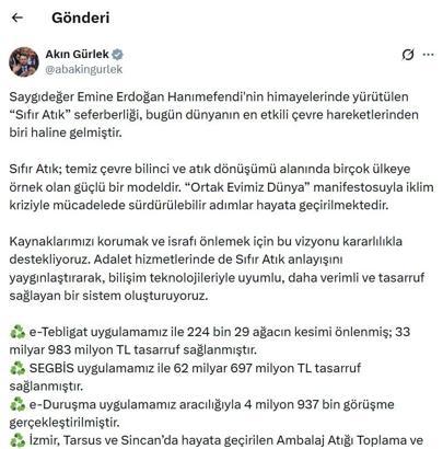 Bakan Gürlek: Adalet hizmetlerinde 'Sıfır Atık' anlayışını yaygınlaştırıyoruz