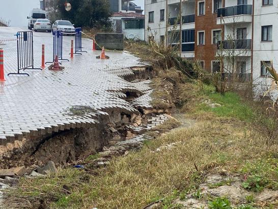 Bursa'da sağanak ve fırtına; Mudanya'da ağaç devrildi, yol çöktü