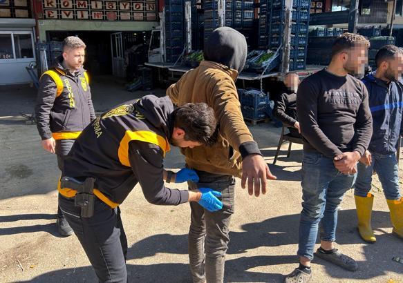 Hal kompleksinde 2 şüpheli ve 16 düzensiz göçmen yakalandı