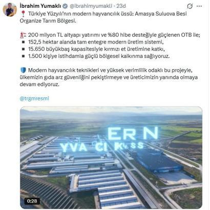 Bakan Yumaklı: Amasya Suluova Besi Organize Tarım Bölgesi 1500 kişiye istihdam sağlıyor