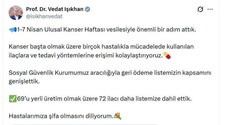 72 ilaç geri ödeme listesine alındı