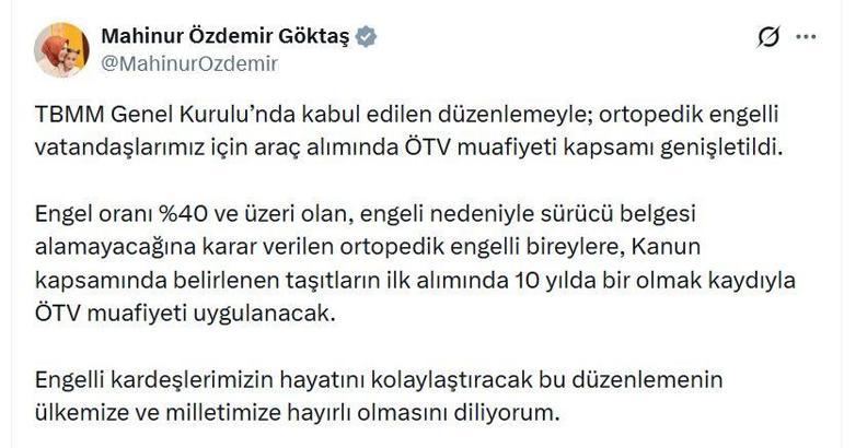 Bakan Göktaş: Araç alımında ÖTV muafiyeti kapsamı genişletildi