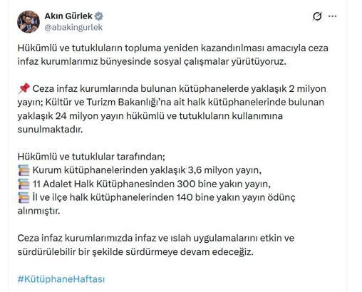 Bakan Gürlek: 24 milyon yayın hükümlü ve tutukluların kullanımına sunuluyor