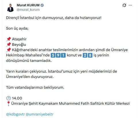 Bakan Kurum: Ümraniye'de 591 konut ve 28 iş yerinin dönüşümünü tamamladık