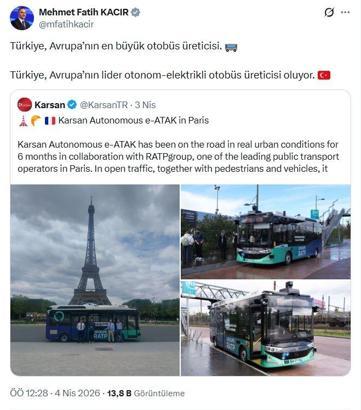 Bakan Kacır: Türkiye, Avrupa'nın en büyük otobüs üreticisi