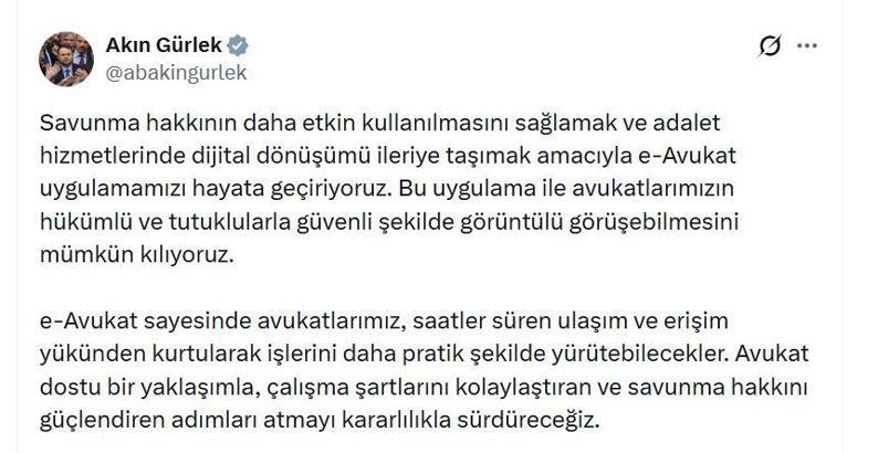 Adalet Bakanı Gürlek: e-Avukat uygulamamızı hayata geçiriyoruz