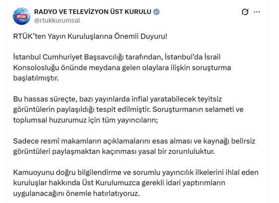 RTÜK'ten İsrail Konsolosluğu önündeki olaylara ilişkin açıklama
