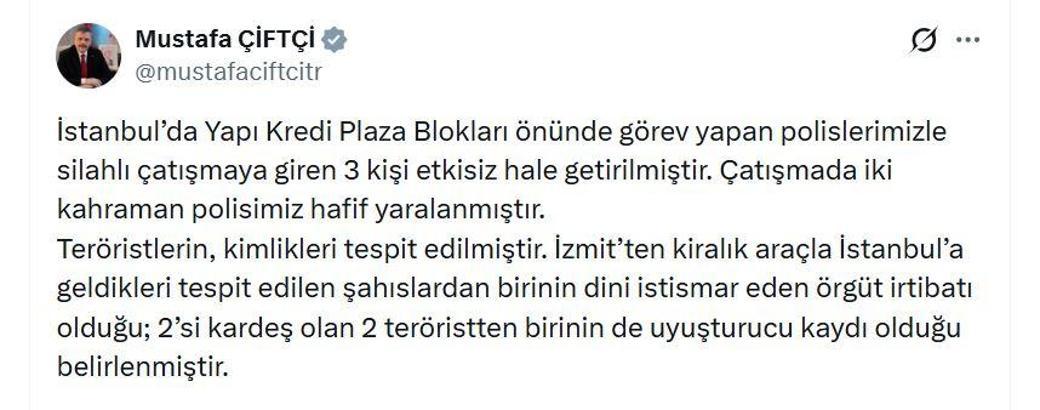 Bakan Çiftçi: Polislerimizle silahlı çatışmaya giren 3 kişi etkisiz hale getirildi
