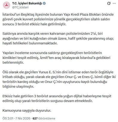 İçişleri Bakanlığı, İstanbul'da etkisiz hale getirilen 3 teröristin kimliğini açıkladı