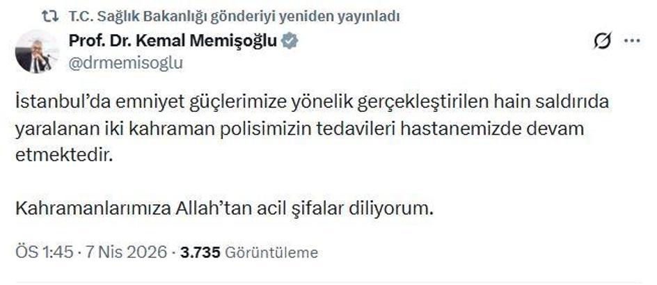 Bakan Memişoğlu: 2 kahraman polisimizin tedavileri devam etmektedir