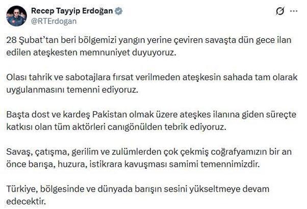 Cumhurbaşkanı Erdoğan: Ateşkesten memnuniyet duyuyoruz