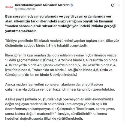 DMM'den 'maden sahası' iddialarına ilişkin açıklama