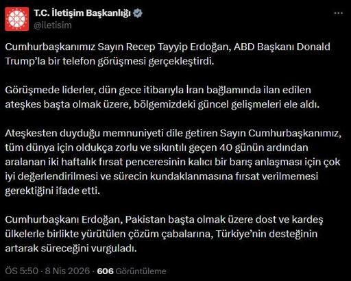 Cumhurbaşkanı Erdoğan, ABD Başkanı Trump ile telefonda görüştü