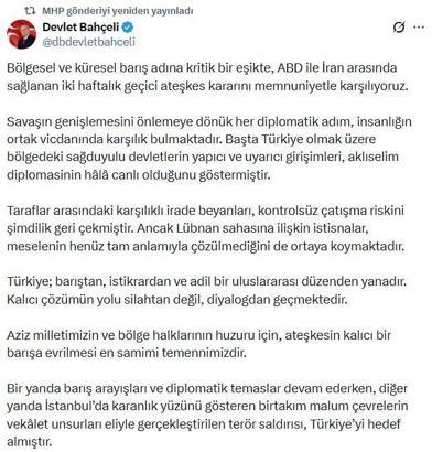 Bahçeli: Ateşkes kararını memnuniyetle karşılıyoruz