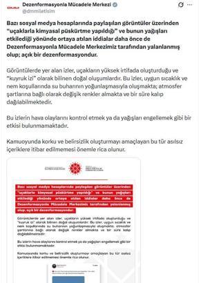 DMM: Uçaklarla kimyasal püskürtme yapıldığı iddiası dezenformasyondur