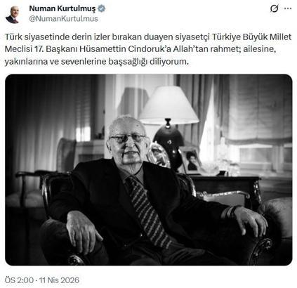 Siyasilerden eski TBMM Başkanı Cindoruk için taziye mesajları (2)