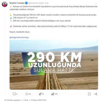 Bakan Yumaklı: Koyunbaba Barajı Sulaması'nda çalışmalar aralıksız sürüyor