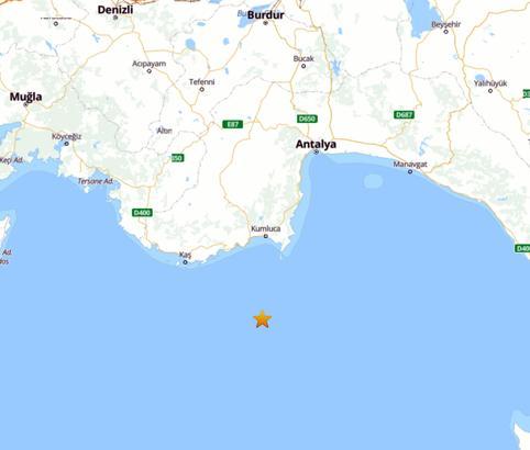 Antalya açıklarında 4.7 büyüklüğünde deprem