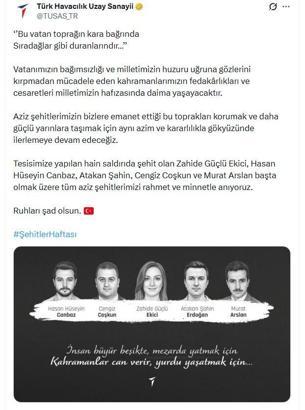 TUSAŞ'tan 'Şehitler Haftası' paylaşımı