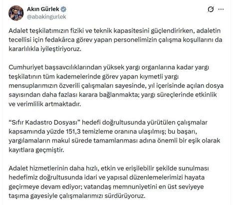 Bakan Gürlek: Yıl içinde açılan dosya sayısından daha fazlası karara bağlanıyor