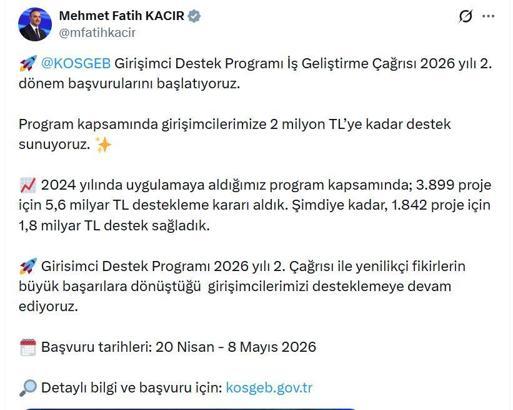 Bakan Kacır: Girişimcilerimize 2 milyon TL'ye kadar destek sunuyoruz