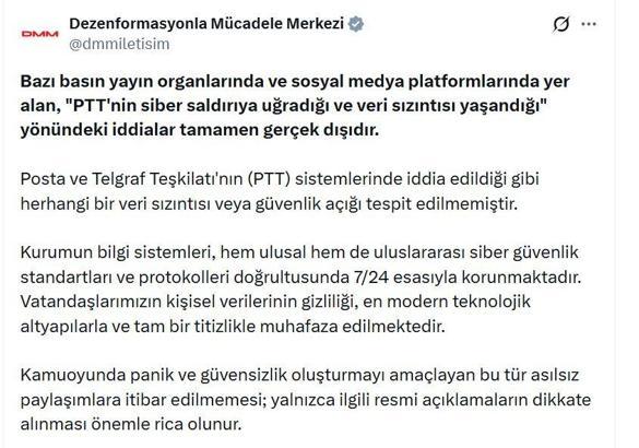 DMM: PTT sistemlerinde herhangi bir veri sızıntısı tespit edilmedi