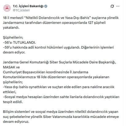 18 ilde 'nitelikli dolandırıcılık ve yasa dışı bahis' operasyonu: 56 tutuklama