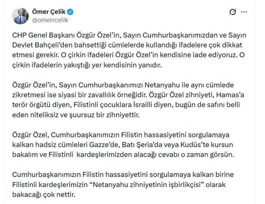 AK Parti'li Çelik: Özgür Özel zihniyeti, niteliksiz ve şuursuz bir zihniyettir