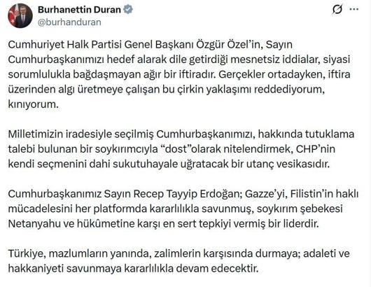 İletişim Başkanı Duran: Cumhurbaşkanımızı, bir soykırımcıyla 'dost' olarak nitelendirmek utanç vesikasıdır