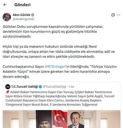 Bakan Gürlek: Gülistan Doku soruşturması titizlikle sürdürülmektedir