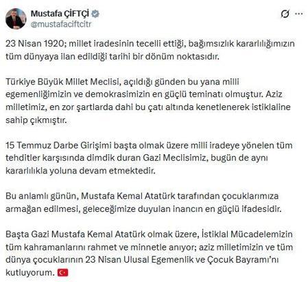 Bakan Çiftçi'den '23 Nisan' mesajı