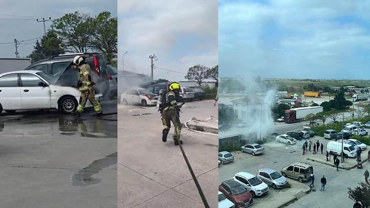 Hastane otoparkındaki otomobil yandı