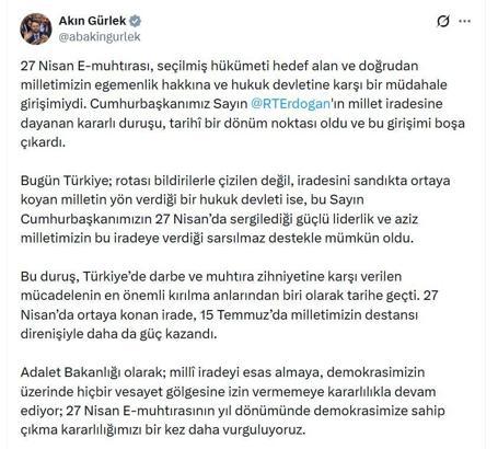 Bakan Gürlek'ten '27 Nisan e-muhtıra' mesajı