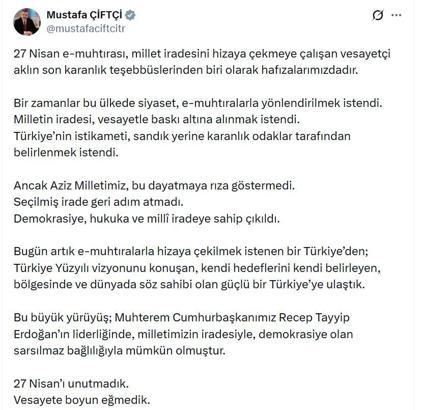Bakan Çiftçi'den '27 Nisan e-muhtıra' mesajı