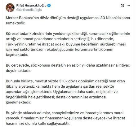 TOBB Başkanı Hisarcıklıoğlu: Döviz dönüşüm desteği en az bir yıl daha uzatılmalı