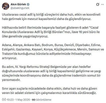 Adalet Bakanlığı'ndan 16 yeni Uluslararası Adli İş Birliği Bürosu